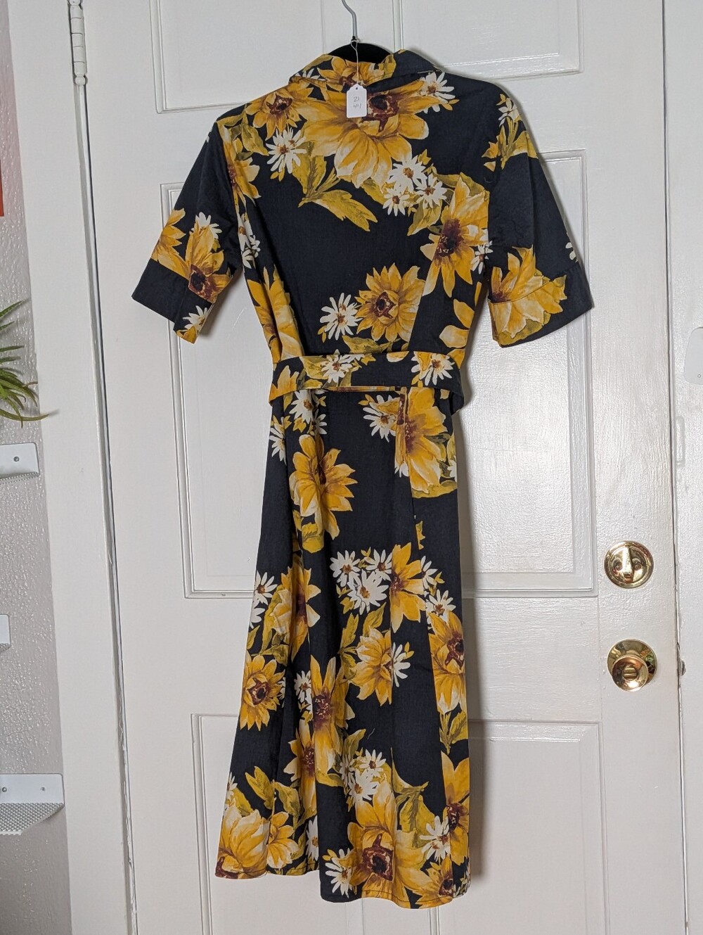Jason Wu Black Midi Shirt Dress with Yellow Floral Print - Picture 4 of 4